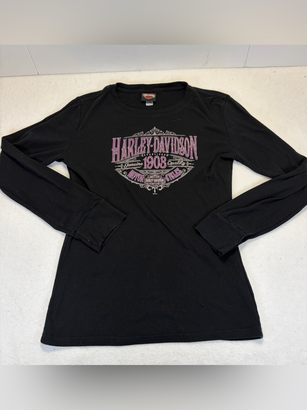 Harley Davidson Long Sleeve Graphic T-Shirt Women’s XL Black Pink McBling